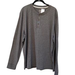 St. John’s Bay XL Mens Shirt Gray Pullover Henley Button T-Shirt Long Sleeve
